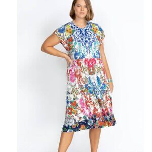 Johnny Was Shellinay Tiered Tea Length Floral Dress NWT size XS